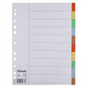 易达（Esselte）44878 十色胶质分类索引/塑料分页纸/PP隔页纸/索引纸 十色(10页)