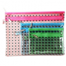 渡美（Dumei）NF643-A5 双层塑料PVC透明拉链文件袋/彩色圆点资料袋收纳袋 A5 (24.5*18cm) 天蓝色