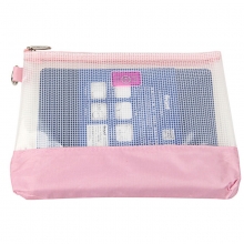 渡美（Dumei）NF-655-A5 透明纤维拉链文件袋/资料袋/底部加宽布质底 26*19*3cm 粉红色
