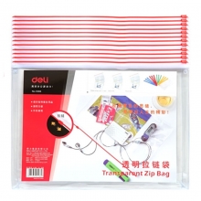 得力（deli）5586 透明PVC拉链文件袋 底部加宽 A4大容量 颜色随机 12个/包