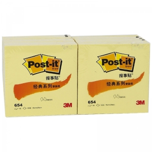 3M（3M）654 经典系列便条纸/报事贴 76*76mm 黄色 12本/包