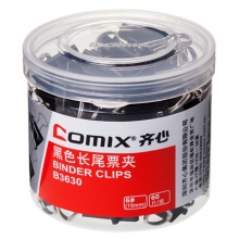 齐心（Comix）B3630 筒装6#黑色长尾票夹/燕尾夹/长尾夹/铁夹子 15mm 60只/筒 装订55页