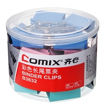 齐心（Comix）B3632 筒装2#彩色长尾票夹/燕尾夹/长尾夹/铁夹子/凤尾夹 41mm 24只/筒 装订190页