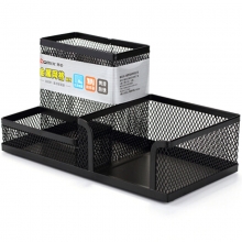 齐心（Comix）B2061 金属网纹多功能办公笔筒 黑色