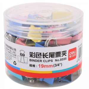 得力（deli）8555 筒装长尾票夹/燕尾夹/长尾夹/铁夹子/凤尾夹 19mm 彩色 40只/筒