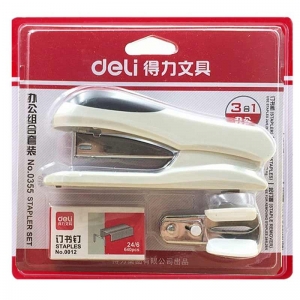 得力（deli）0355 卡式办公组合套装（订书机+起订器+订书针）20页 颜色随机