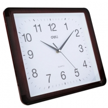 得力（deli） 9007简约现代方形时钟 电子时钟挂钟客厅钟表办公静音钟（土棕）34.5*30cm