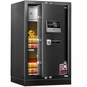 得力（deli）4074 生物指纹识别保管箱全钢指纹双保险保险柜 电子密码保管柜 高80cm 带底轮