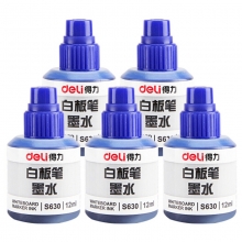 得力（deli） S630 易擦可加墨白板笔墨水 白板笔补充液 5瓶装 蓝色